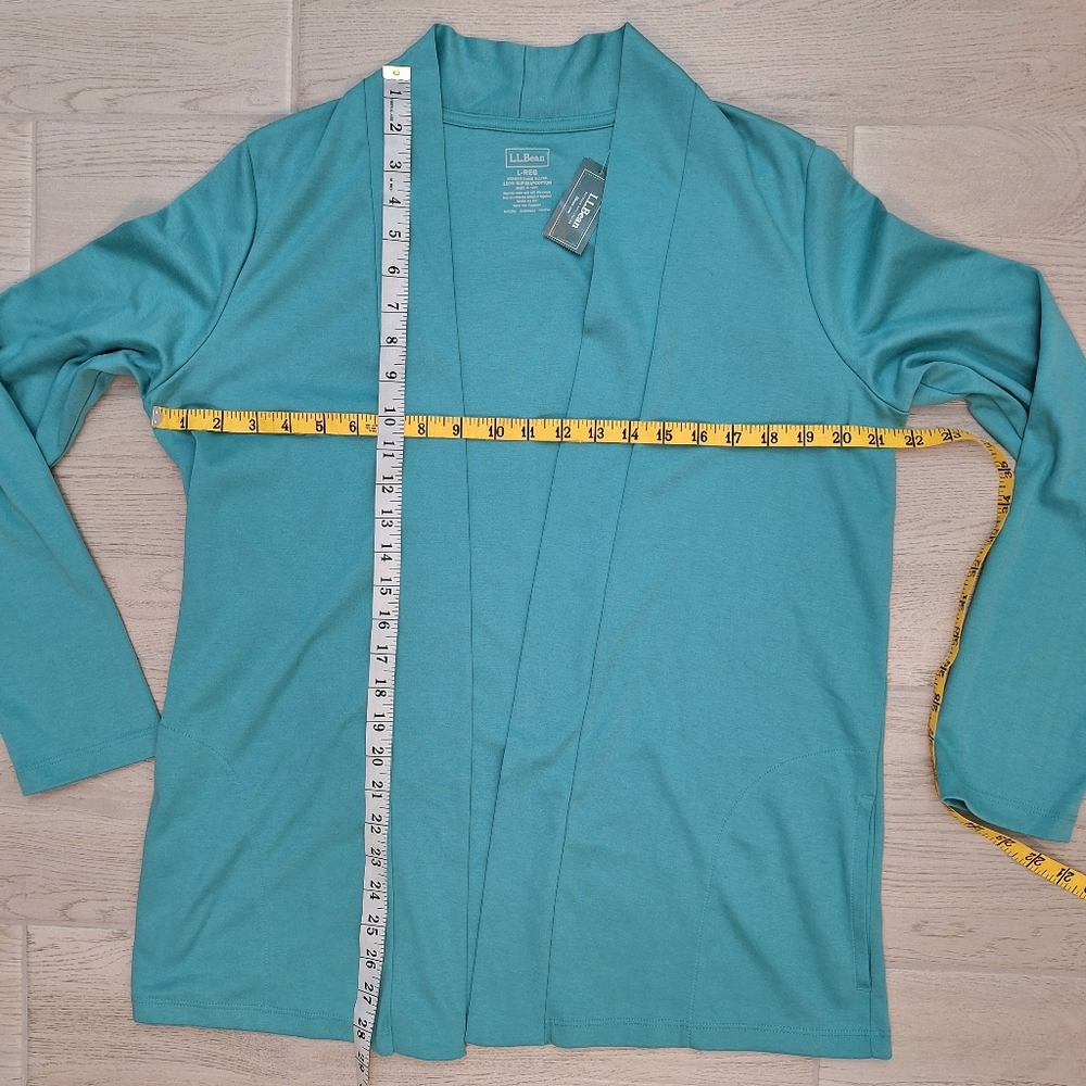 L.L. Bean Women's Pima Cotton Dusty Aqua Open Cardigan Pockets Size Large NWT - Picture 4 of 7